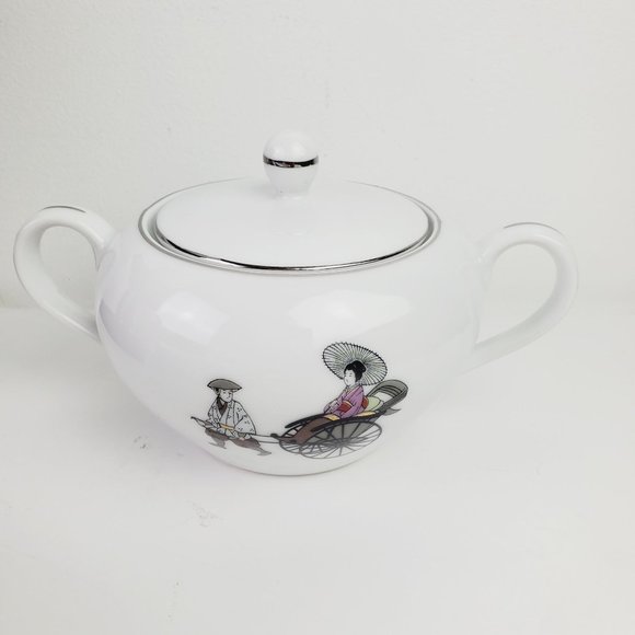 Arita China Japan Porcelain Tea Set, Woman Man Rickshaw 13 pc Set - Picture 3 of 8